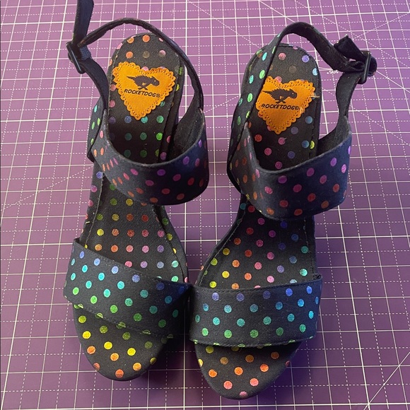 READ Description Rocketdog (bought through Modcloth) size 8 rainbow dot heels. - Picture 2 of 5
